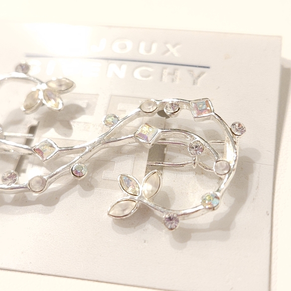 Vintage Givenchy Silver Tone Swarovski Crystal Floral Hair Barrette Clip NWT main image 4